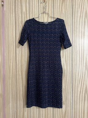 Sears Classic Navy Lace Midi Dress with Short Sleeves